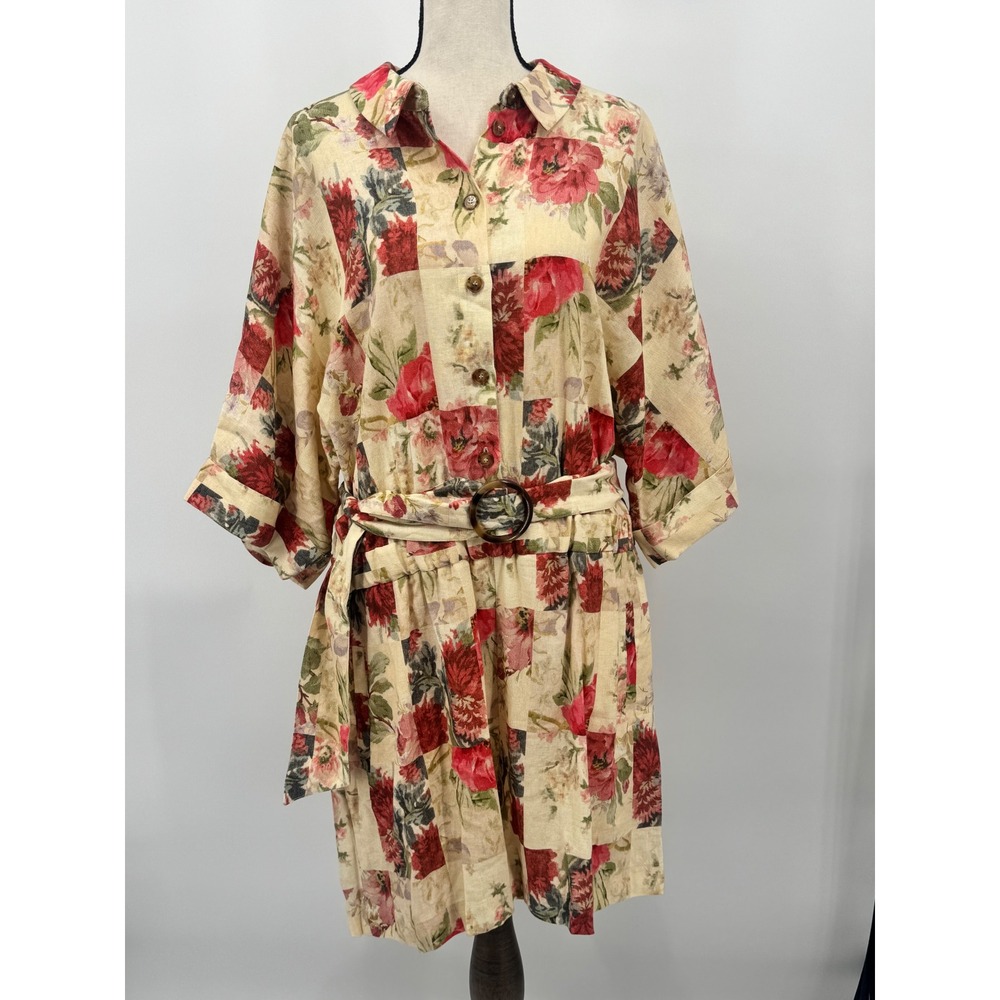Sezane Short Ruby Romper Women Size 14 Maxi Fleurs Patchwork Floral Belted